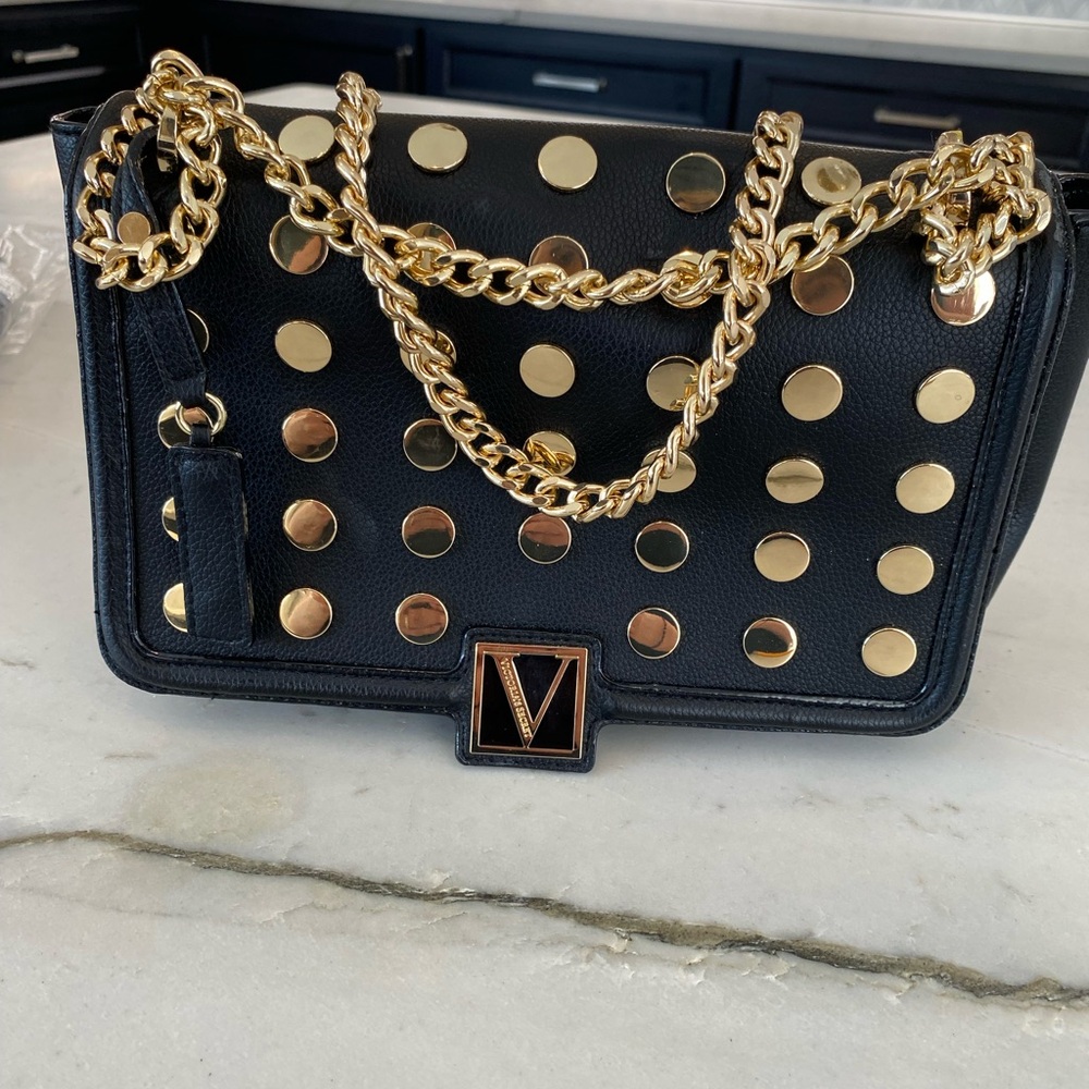 Black and Gold Crossbody Bag with Studded Design - Picture 5 of 9